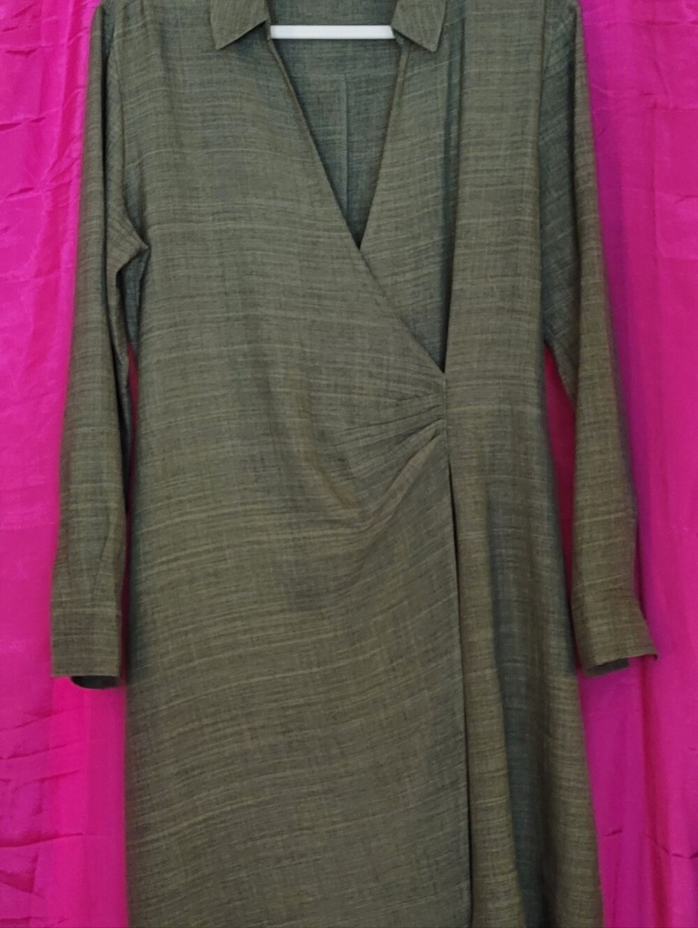 Olive Green Wrap-Style Women's Midi Dress